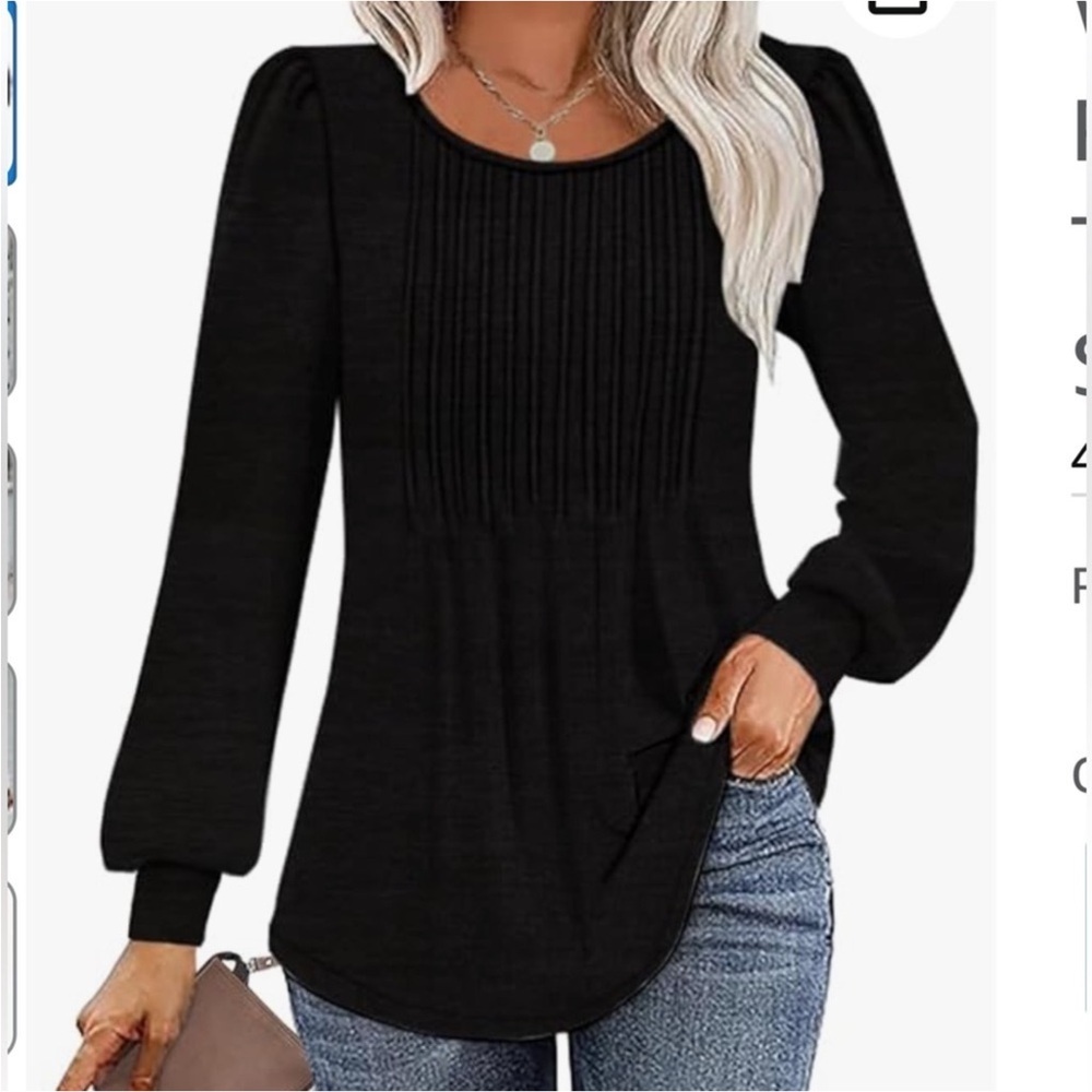 Zaayo long sleeve blouse with banded cuffs pleated chest area Woman’s Med - Picture 7 of 14